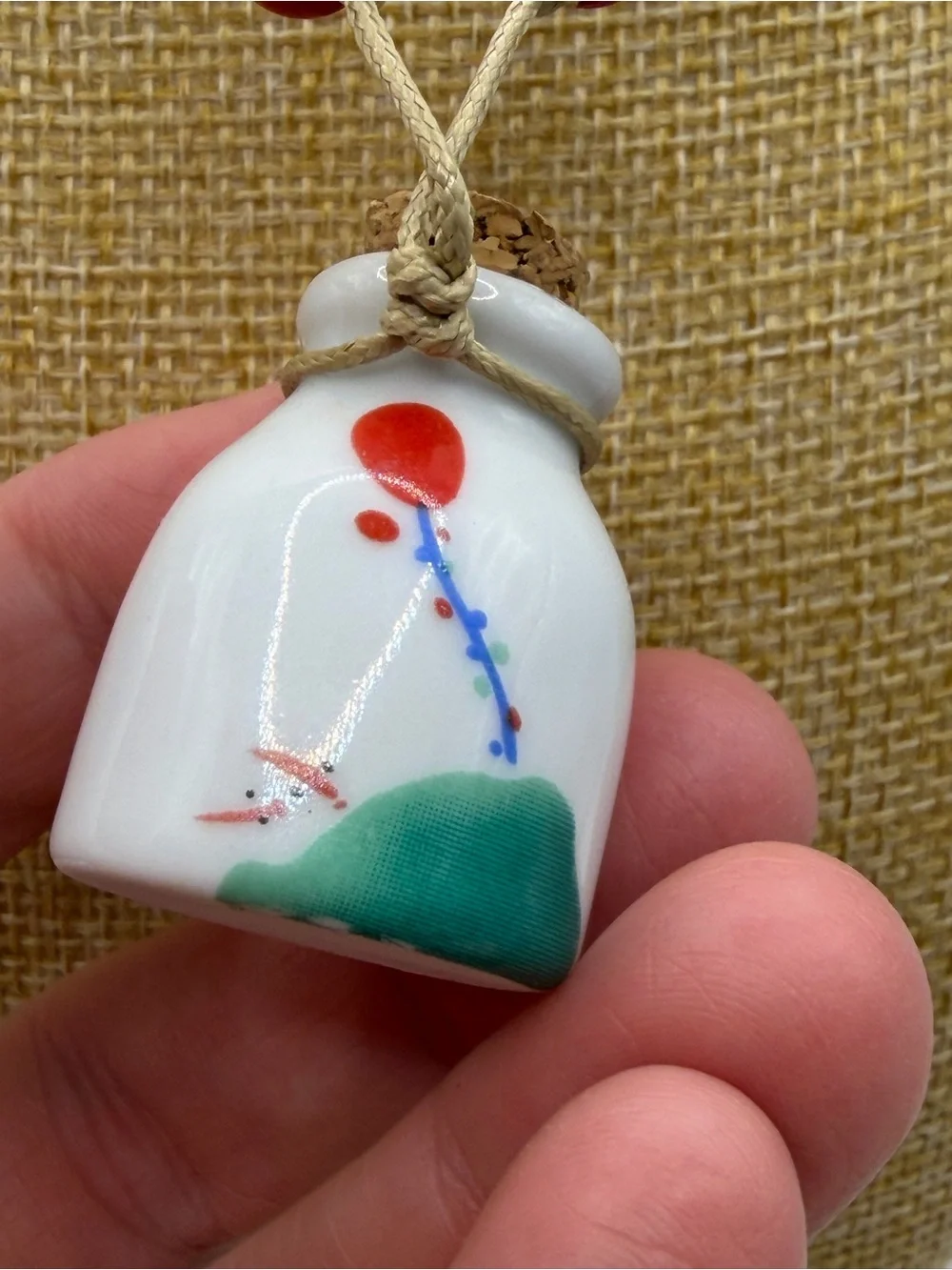 Hand Blown Colorful Corked Ceramic Urn Necklace For Perfume, Ashes, Potions.